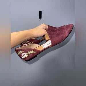 Franco Sarto Sanora D'Orsay flats burgundy suede with floral embroidery 9.5 EUC